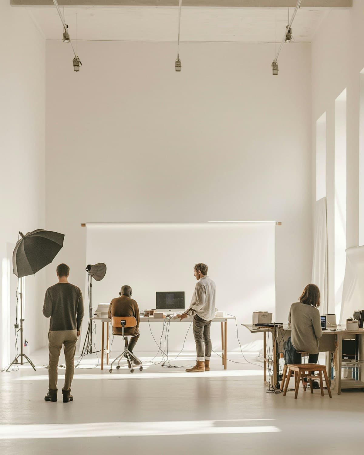 Content-Produktion für lokale Unternehmen: Arbeitsplätze mit Kamera- und Lichttechnik in einem hellen Studio